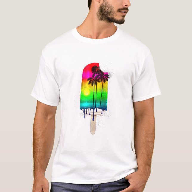 Cute Summer Ice Cream Beach Palm T-Shirt (Front)