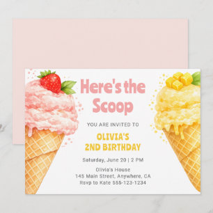 Cute Summer Ice Cream Kids Birthday Party  Invitation