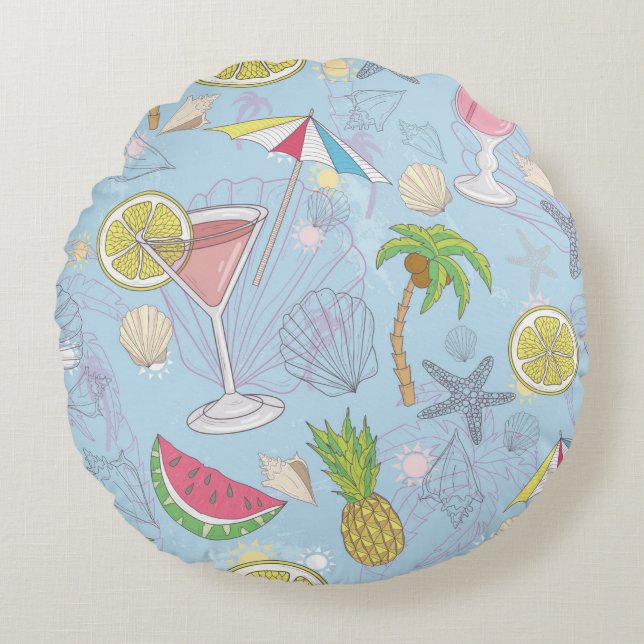 Cute summer illustration pattern with watermelon,  round pillow (Front)
