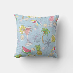 Cute summer illustration pattern with watermelon, throw pillow