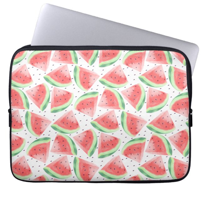 Cute Summer Kawaii Watercolor Watermelon Laptop Sleeve (Front)