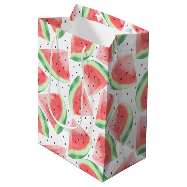 Cute Summer Kawaii Watercolor Watermelon Medium Gift Bag (Front Angled)
