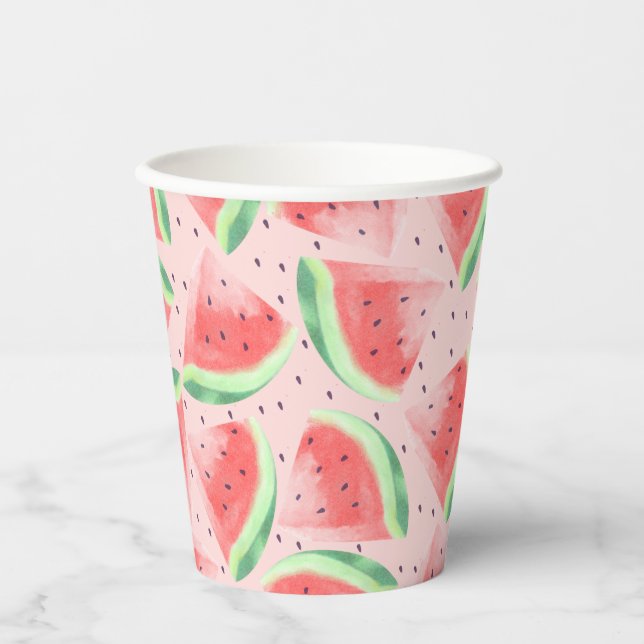 Cute Summer Kawaii Watercolor Watermelon Paper Cups (Front)
