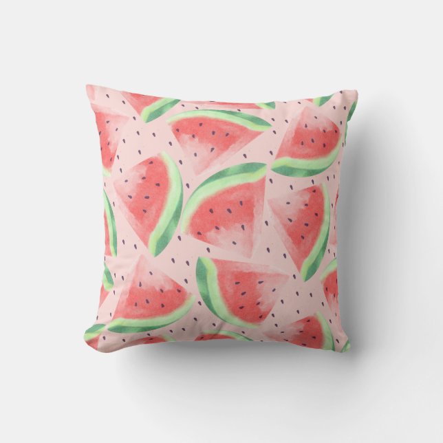 Cute Summer Kawaii Watercolor Watermelon Throw Pillow (Front)
