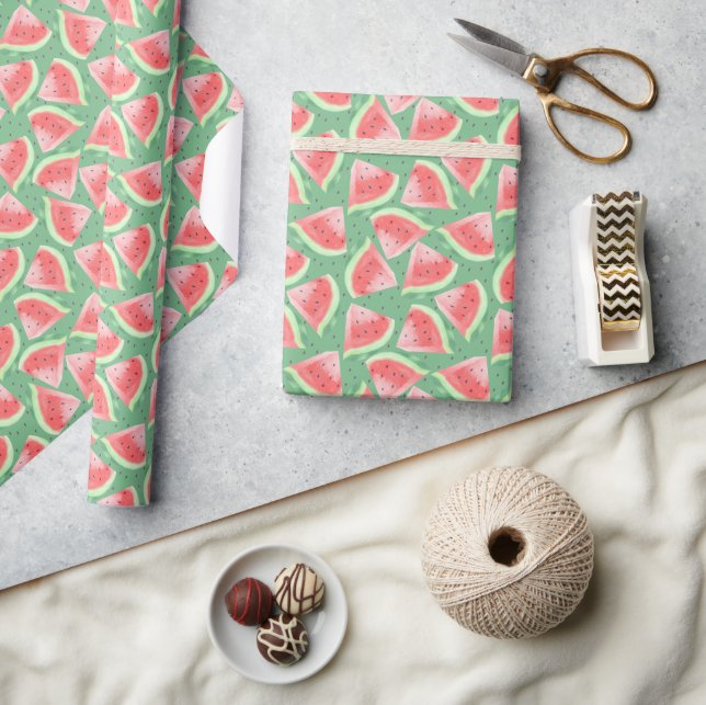 Cute Summer Kawaii Watercolor Watermelon Wrapping Paper (Crafts)