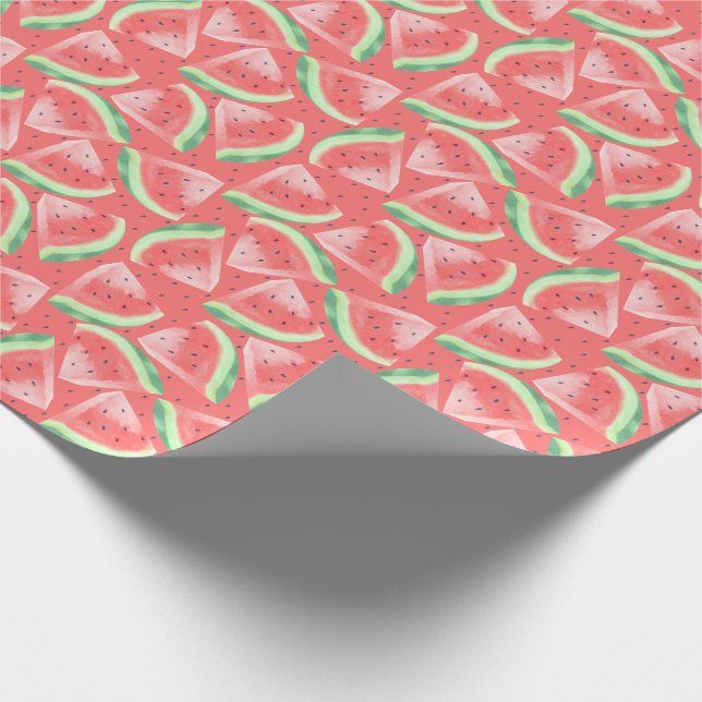 Cute Summer Kawaii Watercolor Watermelon Wrapping Paper (Corner)