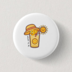 Cute Summer Lemonade Cartoon T-Shirt – Sunny Hat & 1 Inch Round Button