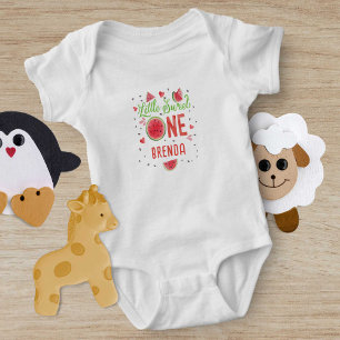 cute summer one in a melon, 1st birthday  baby bodysuit
