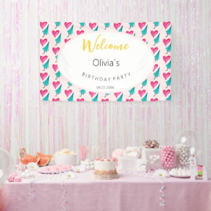 Cute Summer Party Watercolor Illustration Pattern Banner