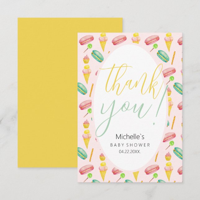 Cute Summer Party Watercolor Illustration Pattern Thank You Card (Front/Back)