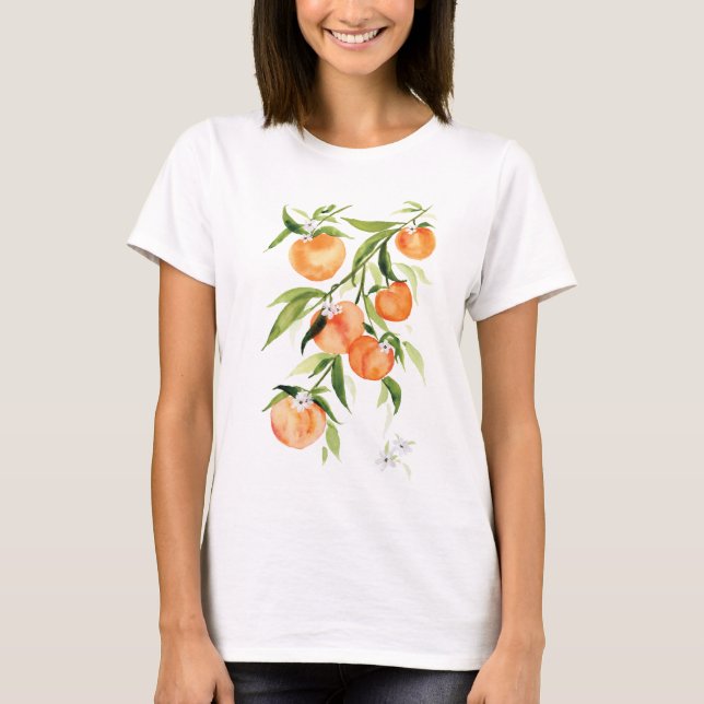 Cute summer peaches watercolor fruit  T-Shirt (Front)