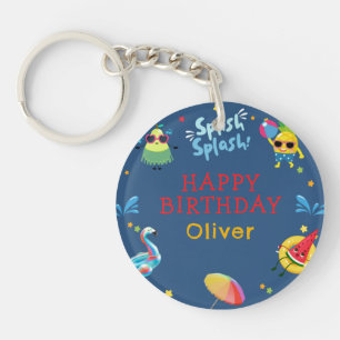 Cute Summer Pool Fruit Character Birthday Party Keychain