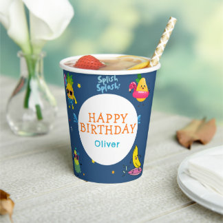 Cute Summer Pool Fruit Character Birthday Party Paper Cups