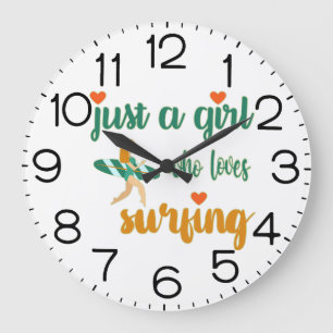 Cute summer quote Just a girl who loves surfing Large Clock