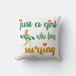 Cute summer quote Just a girl who loves surfing Throw Pillow
