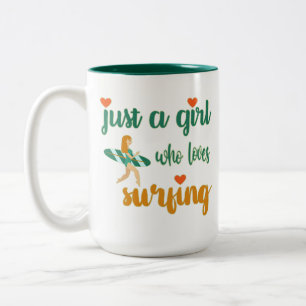 Cute summer quote Just a girl who loves surfing Two-Tone Coffee Mug