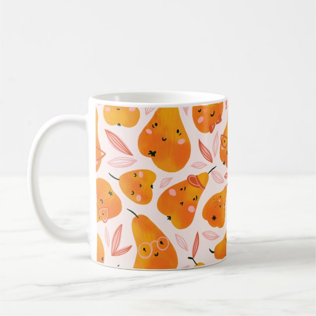 Cute summer seamless pattern with orange pears. Fu Coffee Mug (Left)