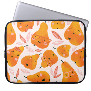 Cute summer seamless pattern with orange pears. Fu Laptop Sleeve