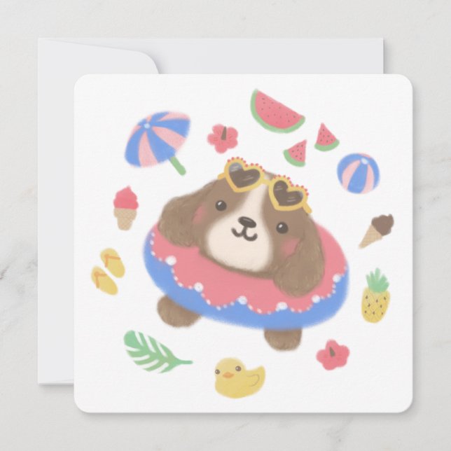 Cute Summer Spaniel Dog Illustration Holiday Card (Front)