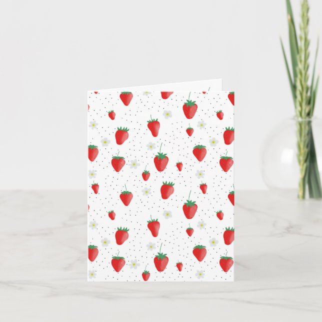 Cute Summer Strawberries & Blossoms Card (Front)