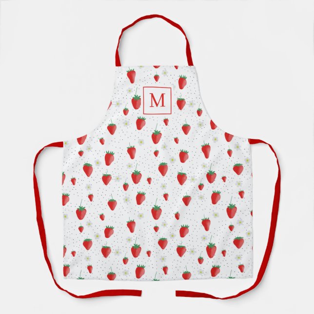 Cute Summer Strawberries & Blossoms Cook Chef Apron (Front)