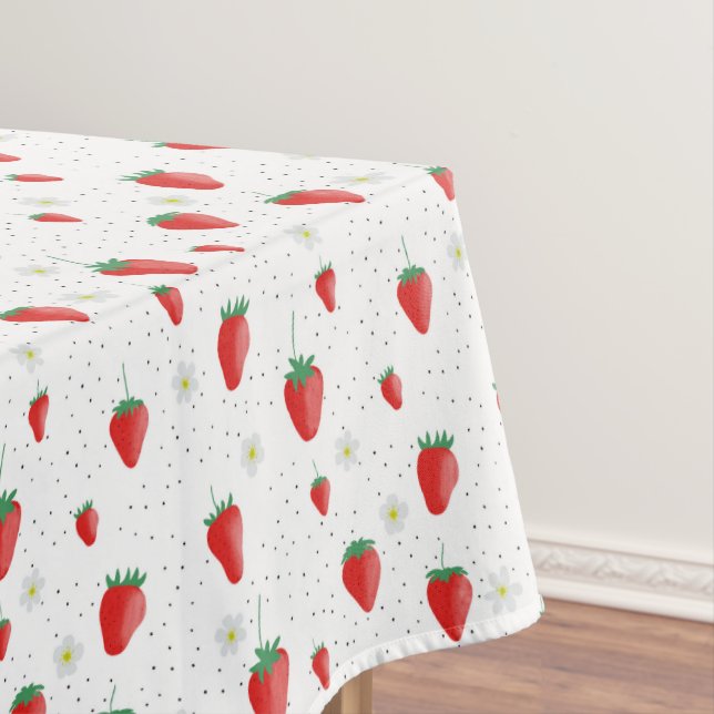 Cute Summer Strawberries & Blossoms Tablecloth (In Situ)