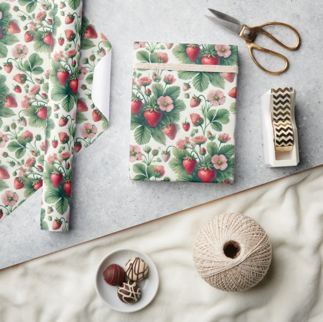 Cute summer strawberries decoupage wrapping paper (Crafts)