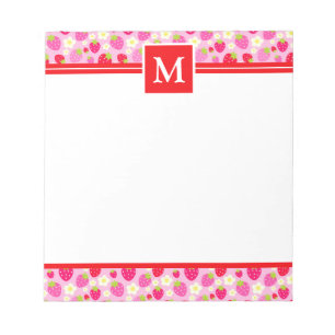 Cute Summer Strawberries Monogram Notepad