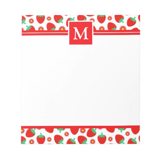 Cute Summer Strawberries Monogram Notepad (Front)
