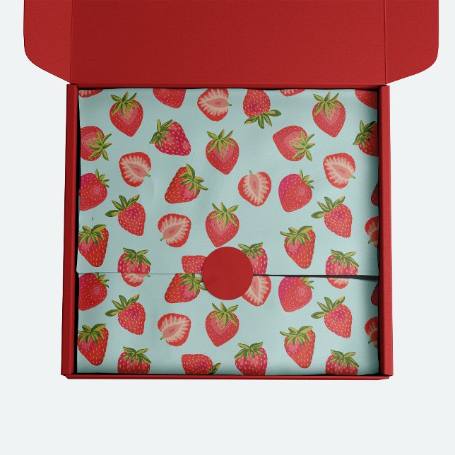 Cute Summer Strawberry pattern Tissue Paper (Strawberry pattern tissue paper on light mint background)
