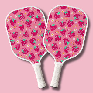 Cute summer strawberry rainbow daisy floral pickleball paddle