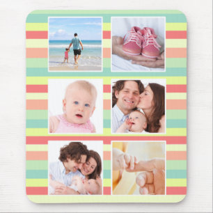 Cute Summer Stripes Photo Collage Mouse Pad