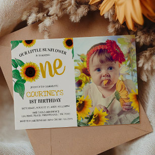 Cute Summer Sunflower 1st Birthday Turning One Invitation