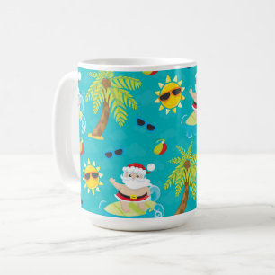 CUTE SUMMER SURFING CHRISTMAS SANTA CLAUS COFFEE MUG