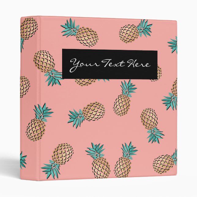 cute summer tropical faux gold pineapple pattern binder (Front/Spine)