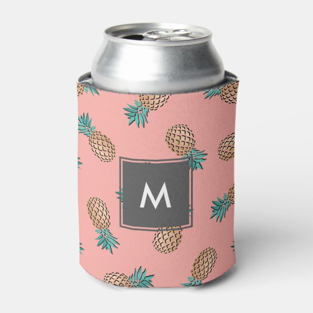 cute summer tropical faux gold pineapple pattern can cooler (Can Front)