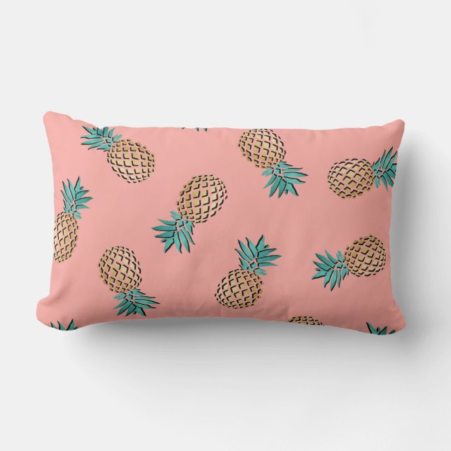 cute summer tropical faux gold pineapple pattern lumbar pillow (Front)