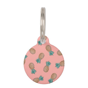 cute summer tropical faux gold pineapple pattern pet tag