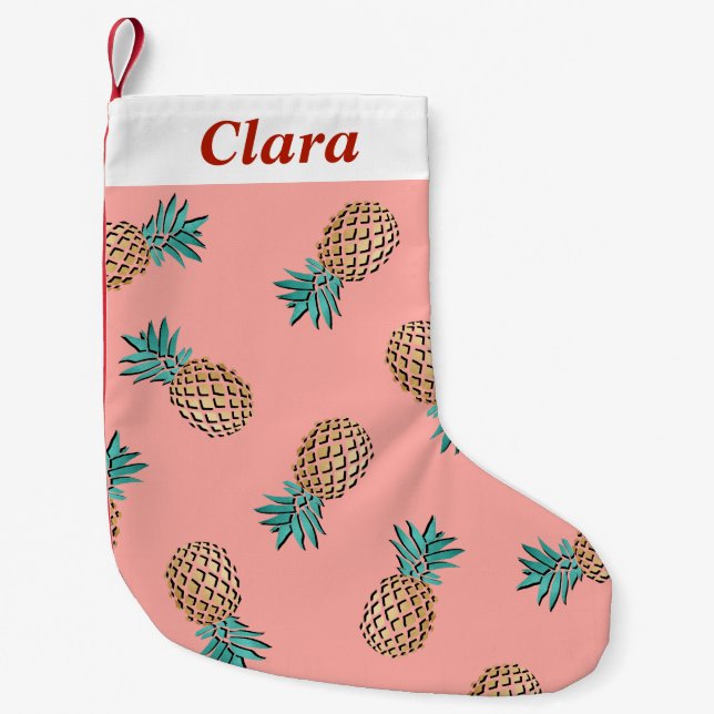 cute summer tropical faux gold pineapple pattern small christmas stocking (Front)