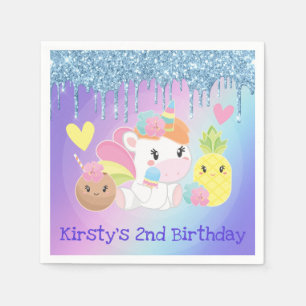 Cute Summer Unicorn & Glitter Birthday Napkin