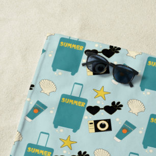 Cute Summer Vacation Elements Beach Towel