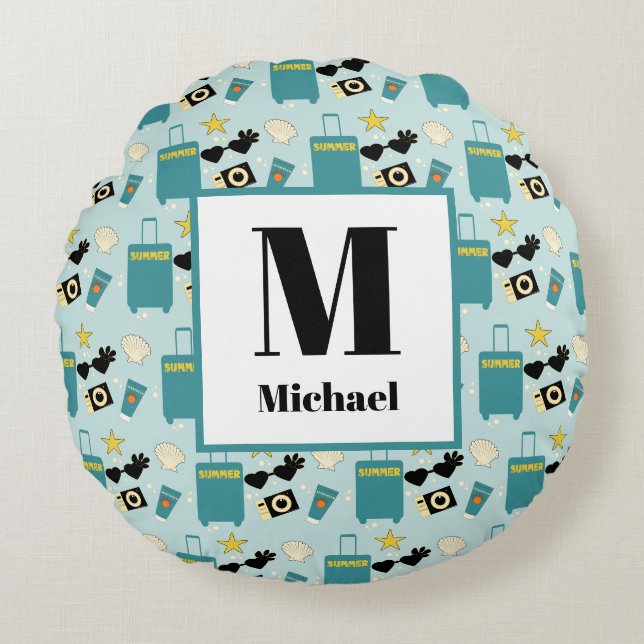 Cute Summer Vacation Elements Round Pillow (Front)