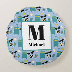 Cute Summer Vacation Elements Round Pillow