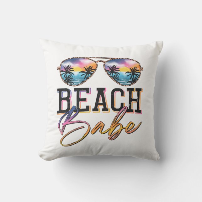 Cute Summer Vibes Sunglasses Babe Beach House Outdoor Pillow (Front)