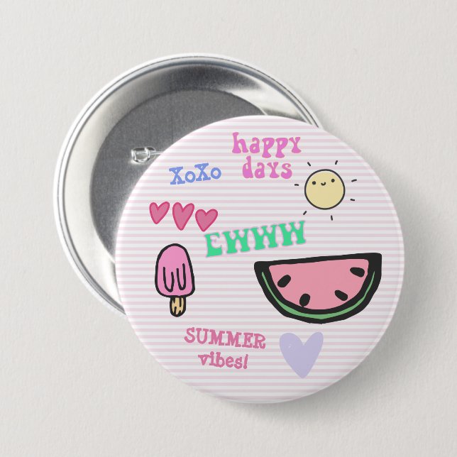 Cute Summer Vibes VSCO Girls 3 Inch Round Button (Front & Back)