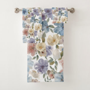 Cute Summer Watercolor Floral Pattern Bath Towel Set