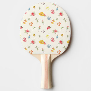 Cute Summer Watercolor: Watermelon, Dango & Sun Ping Pong Paddle