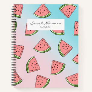 Cute summer watermelon pattern pastel pink & blue notebook