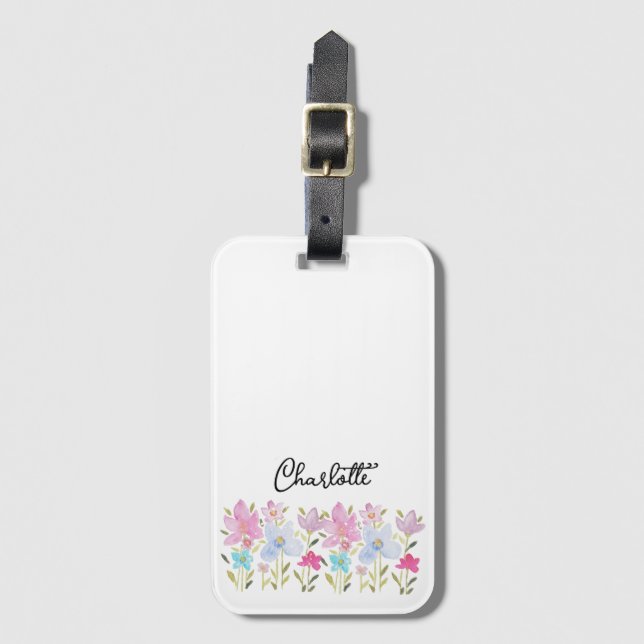 Cute Summer Wildflowers Monogrammed Luggage Tag (Front Vertical)