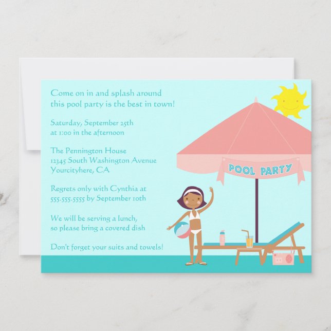 Cute summertime pool party 5x7 invitation (Front)